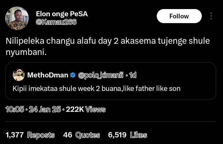 Elon onge pesa kamau26 follow nilipeleka changu alafu day 2 akasema tujenge shul