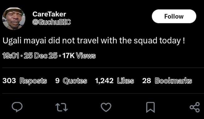 Caretaker guchubiic follow ugali mayai did not travel with the squad today . 25