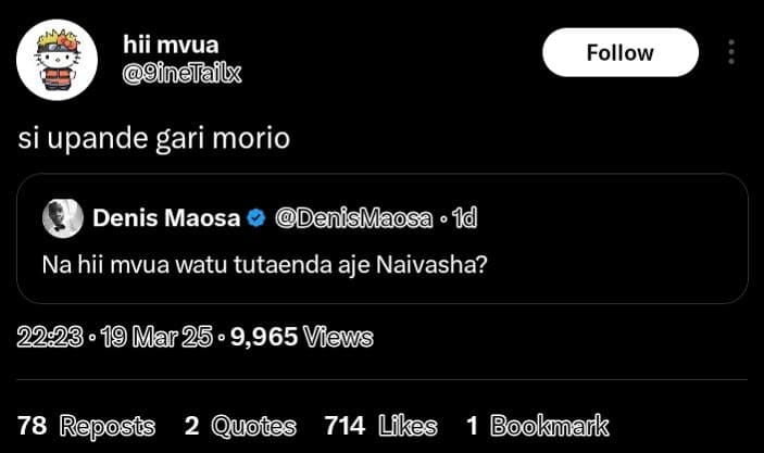 Hii mvua ginelailx follow si upande gari morio denis maosa denismaosa 1 na hii m