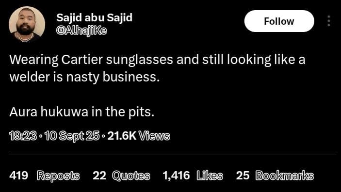Sajid abu sajid alhajike follow wearing cartier sunglasses and still iooking lik