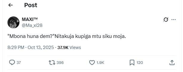 Post maxitm ma_xi28 mbona huna dem?nitakuja kupiga mtu siku moja _ 8.29 pm oct 1