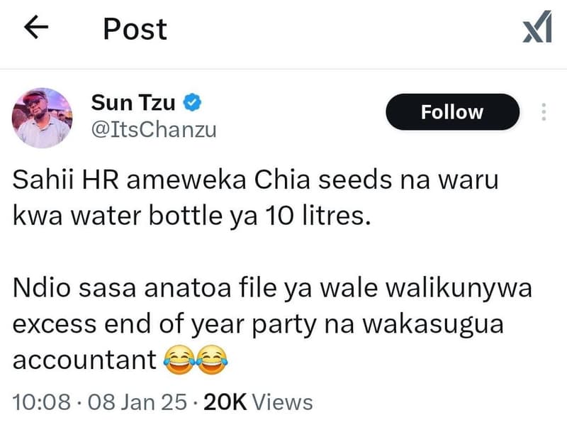 Post sun tzu itschanzu follow sahii hr ameweka chia seeds na waru kwa water bott