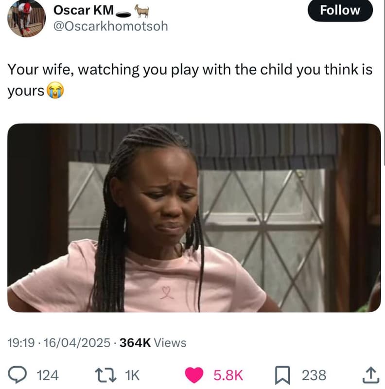 Oscar km oscarkhomotsoh follow your wife watching you play with the child you th
