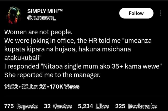 Simply mihtm humuon _ follow women are not people. we were joking in office, the