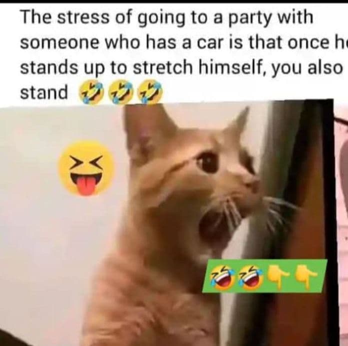 The stress of going to a party with someone who has a car is that once h stands