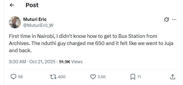 Post muturi eric muturieric_w first time in nairobi, didn't know how to get to b