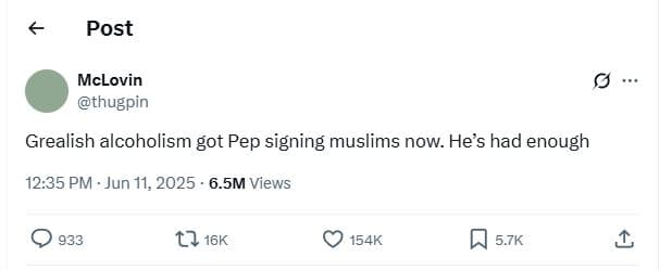 Post mclovin thugpin grealish alcoholism got pep signing muslims now. he's had e