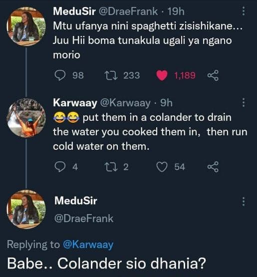 Medusir draefrank . 19h mtu ufanya nini spaghetti zisishikane_ juu hii boma tuna