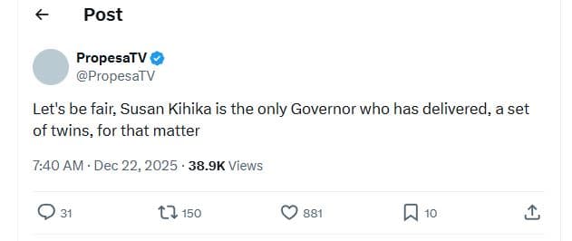 Post propesatv propesatv let's be fair susan kihika is the only governor who has