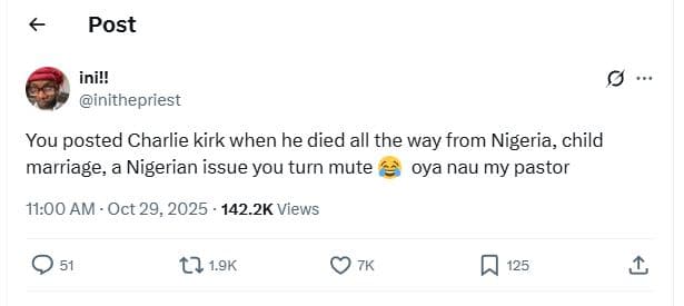 Post inil! inithepriest you posted charlie kirk when he died all the way from ni