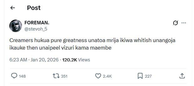 Post foreman. stevoh_5 creamers hukua pure greatness unatoa mrija ikiwa whitish