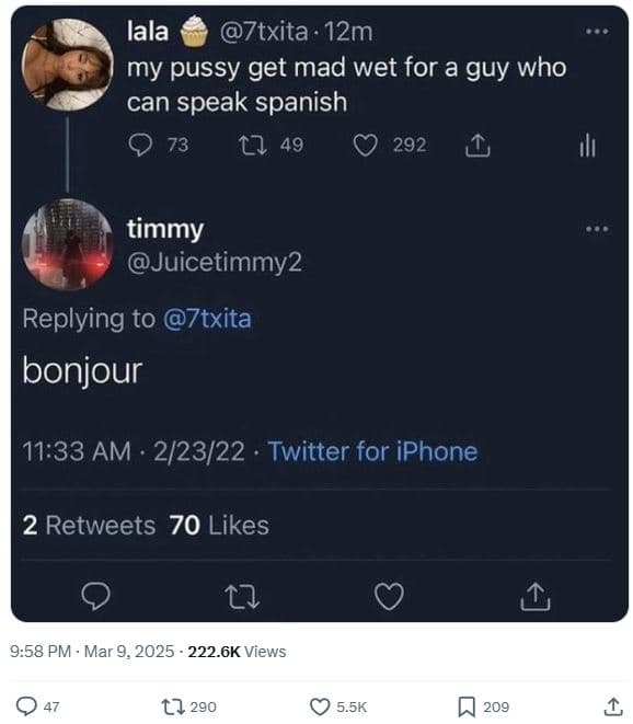 Lala 7txita . 12m my pussy get mad wet for a guy who can speak spanish 73 1 49 0