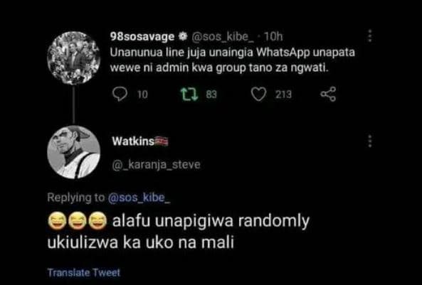 98sosavage sos_kibe 10h unanunua line juja unaingia whatsapp unapata wewe ni adm