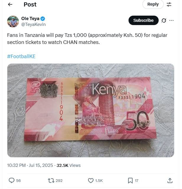Post reply ole teya teyakevin subscribe fans in tanzania will pay tzs 1,000 appr