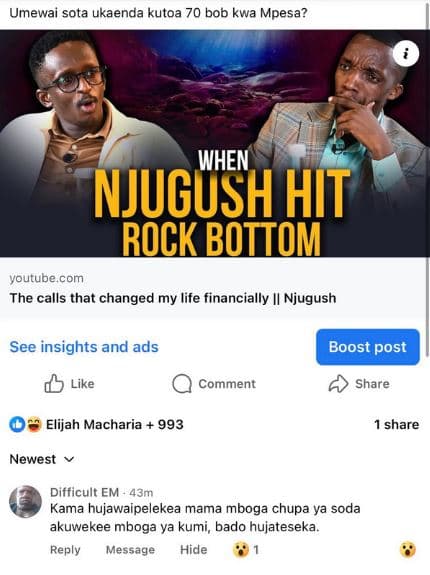 Umewai sota ukaenda kutoa 70 bob kwa mpesa? when , njugush hit rock bottom voutu