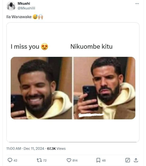Mkushi mkushiiii ila wanawake miss you nikuombe kitu 11.00 am . dec 11, 67.3k vi
