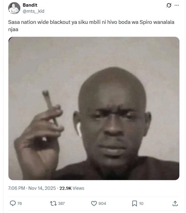 Bandit mts kid sasa nation wide blackout ya siku mbili ni hivo boda wa spiro wan