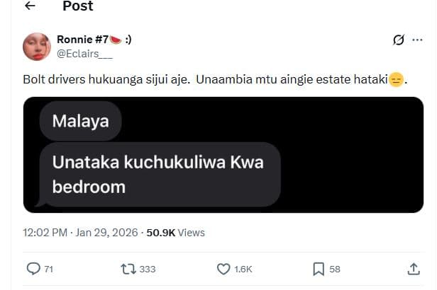 Post ronnie 7 eclairs bolt drivers hukuanga sijui aje. unaambia mtu aingie estat