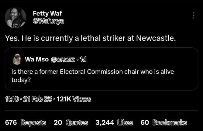 Fetty waf wafunya yes. he is currently a lethal striker at newcastle wa mso nsci