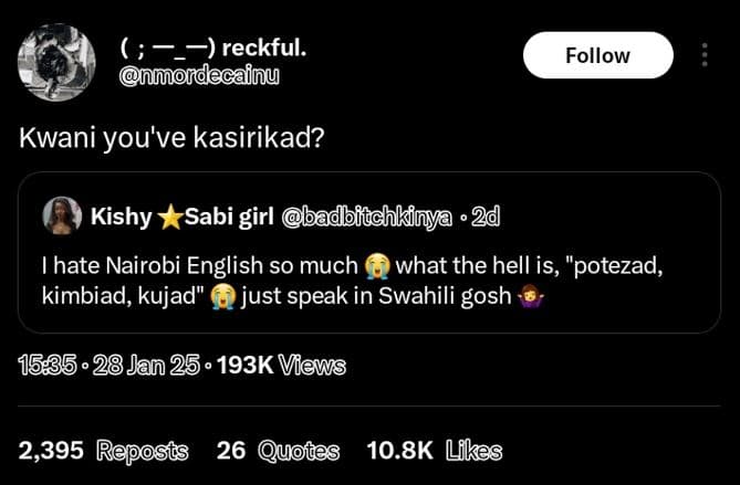 Reckful. nmondecainu follow kwani you've kasirikad? kishy sabi girl badbftchkiny