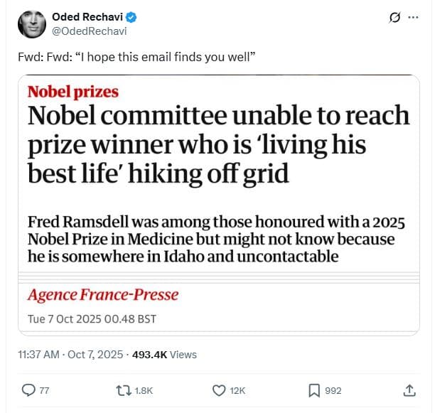 Oded rechavi odedrechavi fwd fwd 1 hope this email finds you well nobel prizes n