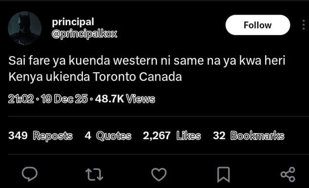 Principal principalkox follow sai fare ya kuenda western ni same na ya kwa heri