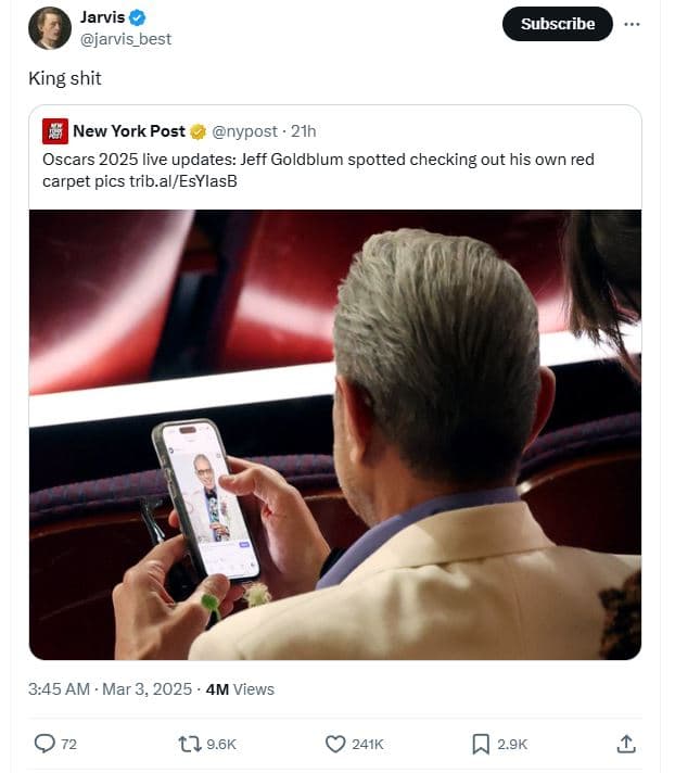 Jarvis jarvis_best subscribe king shit new york post nypost 21h oscars live upda
