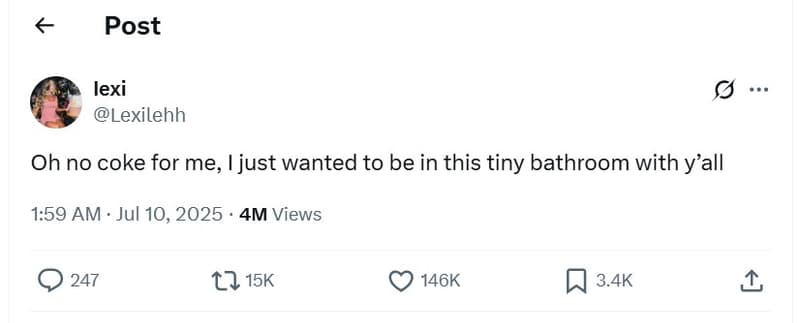 Post lexi lexilehh oh no coke for me, just wanted to be in this tiny bathroom wi