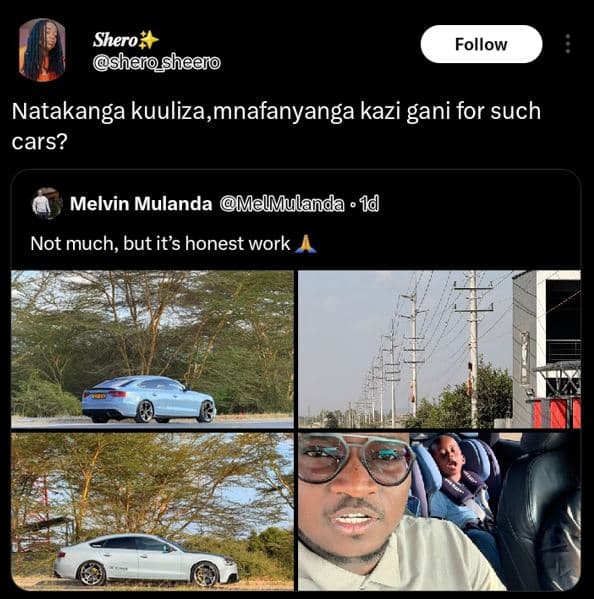 Shero sherosheero follow natakanga kuuliza,mnafanyanga kazi gani for such cars?