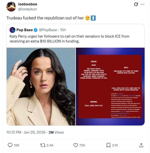 Loobooboo looeykun trudeau fucked the republican out of her pop base popbase . 1