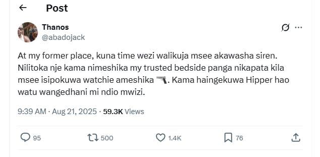 Post thanos abadojack at my former place kuna time wezi walikuja msee akawasha s