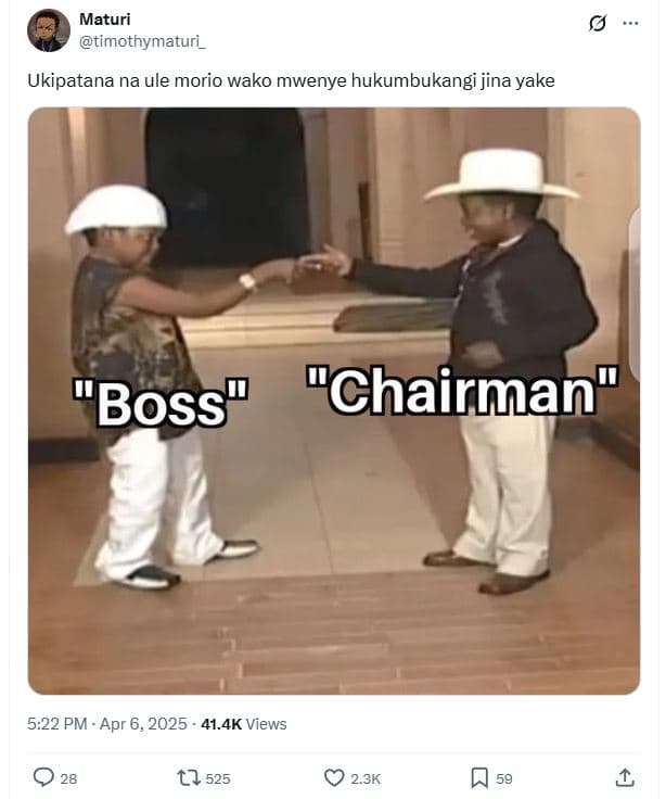 Maturi timothymaturi_ ukipatana na ule morio wako mwenye hukumbukangi jina yake