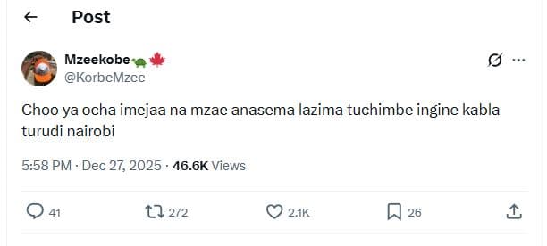 Post mzeekobe korbemzee choo ya ocha imejaa na mzae anasema lazima tuchimbe ingi