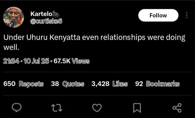Kartelo cuniskec follow under uhuru kenyatta even relationships were doing well.