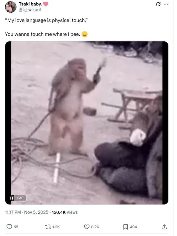 Tsaki baby ktsakani my love language is physical touch you wanna touch me where