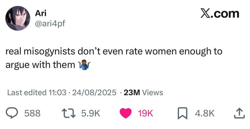 Ari ari4pf xcom real misogynists don't even rate women enough to argue with them