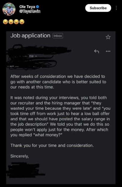Ole teya leyjakeun subscribe job application inbor after weeks of consideration