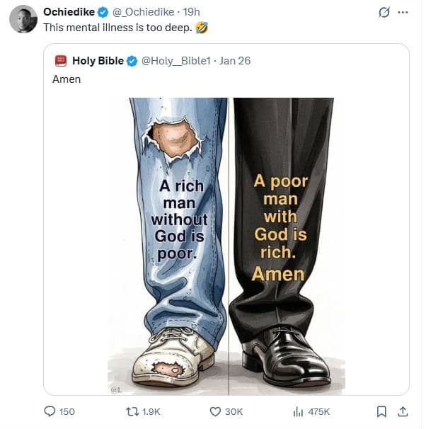 Ochiedike ochiedike 19h this mental illness is too deep holy bible amen holy_bib