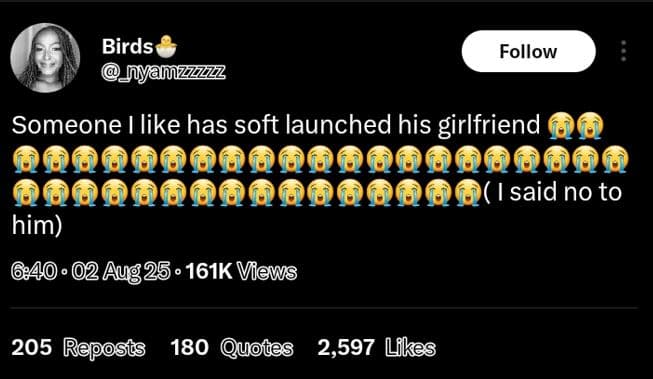 Birds mlz follow someone i like has soft launched his girlfriend said no to him