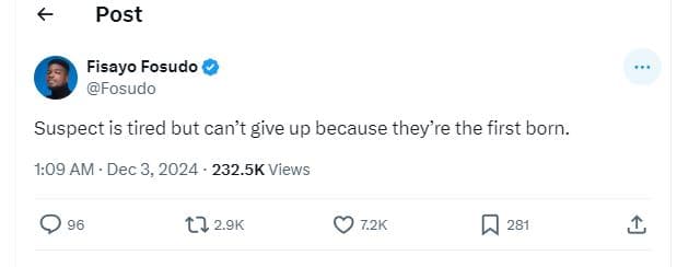 Post fisayo fosudo fosudo suspect is tired but can't give up because they're the