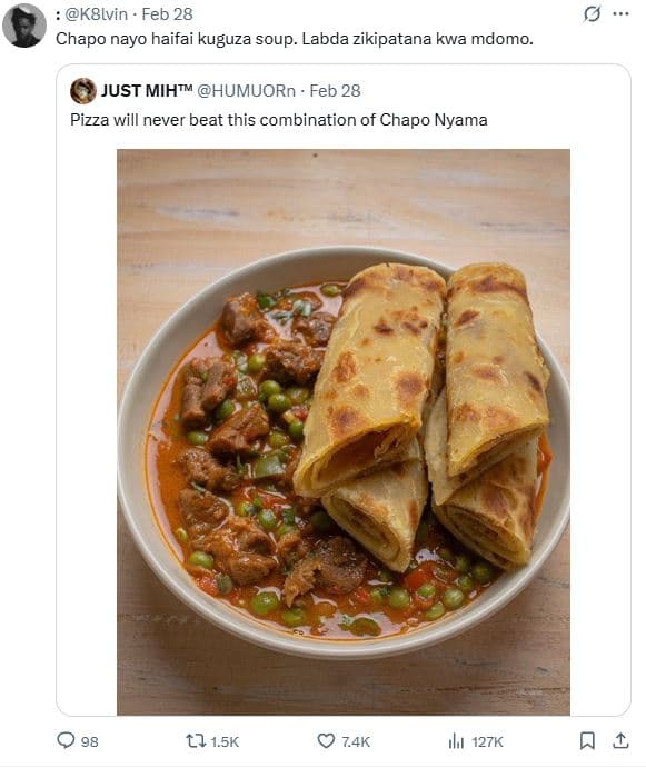 K8lvin feb 28 chapo nayo haifai kuguza soup. labda zikipatana kwa mdomo. just mi