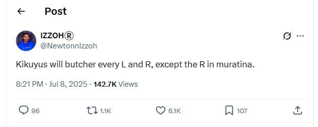 Post izzoh newtonnizzoh kikuyus will butcher every l and r, except the rin murat