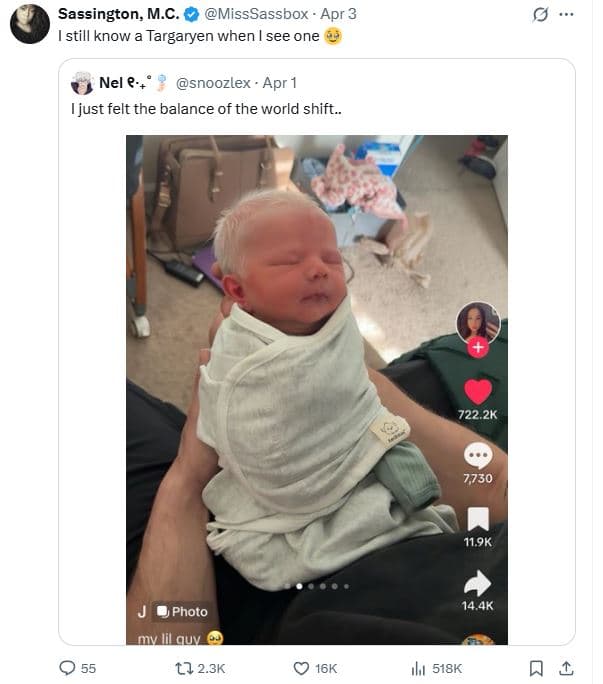 Sassington m.c. misssassbox apr 3 istill know a targaryen when see one nel snooz