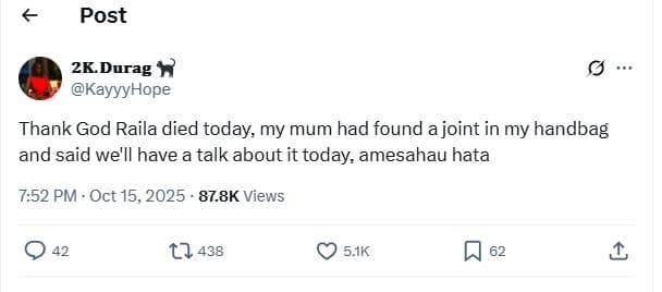 Post 2k durag y kayyyhope thank god raila died today my mum had found ajoint in