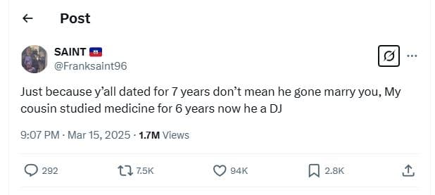 Post saint franksaint96 just because yall dated for 7 years don't mean he gone m