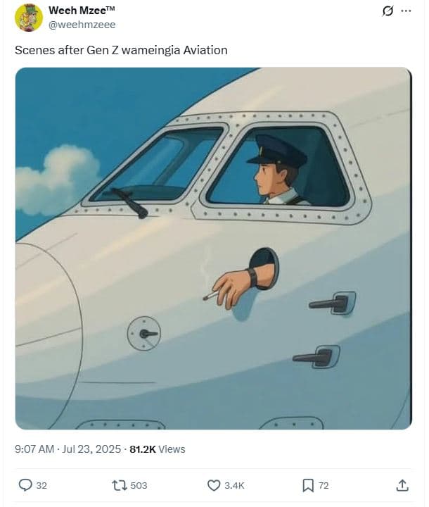 Weeh mzeetm weehmzeee scenes after gen z wameingia aviation 9.07 am . jul 23, 81