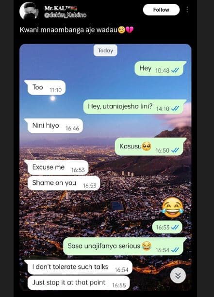 Mr.kal dekim_kaluino kwani mnaombanga aje wadau follow today hey 10,43 too 11.10