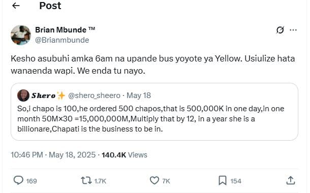 Post brian mbunde tm brianmbunde kesho asubuhi amka 6am na upande bus yoyote ya