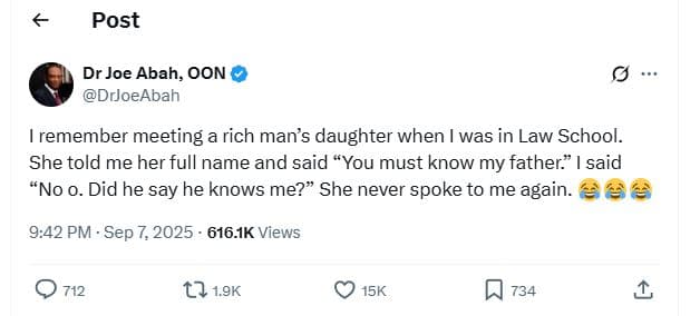 Post dr joe abah, oon drjoeabah remember meeting rich mans daughter when was in