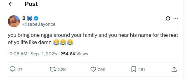 Post b 880 isabellayonce you bring one ngga around your family and you hear his